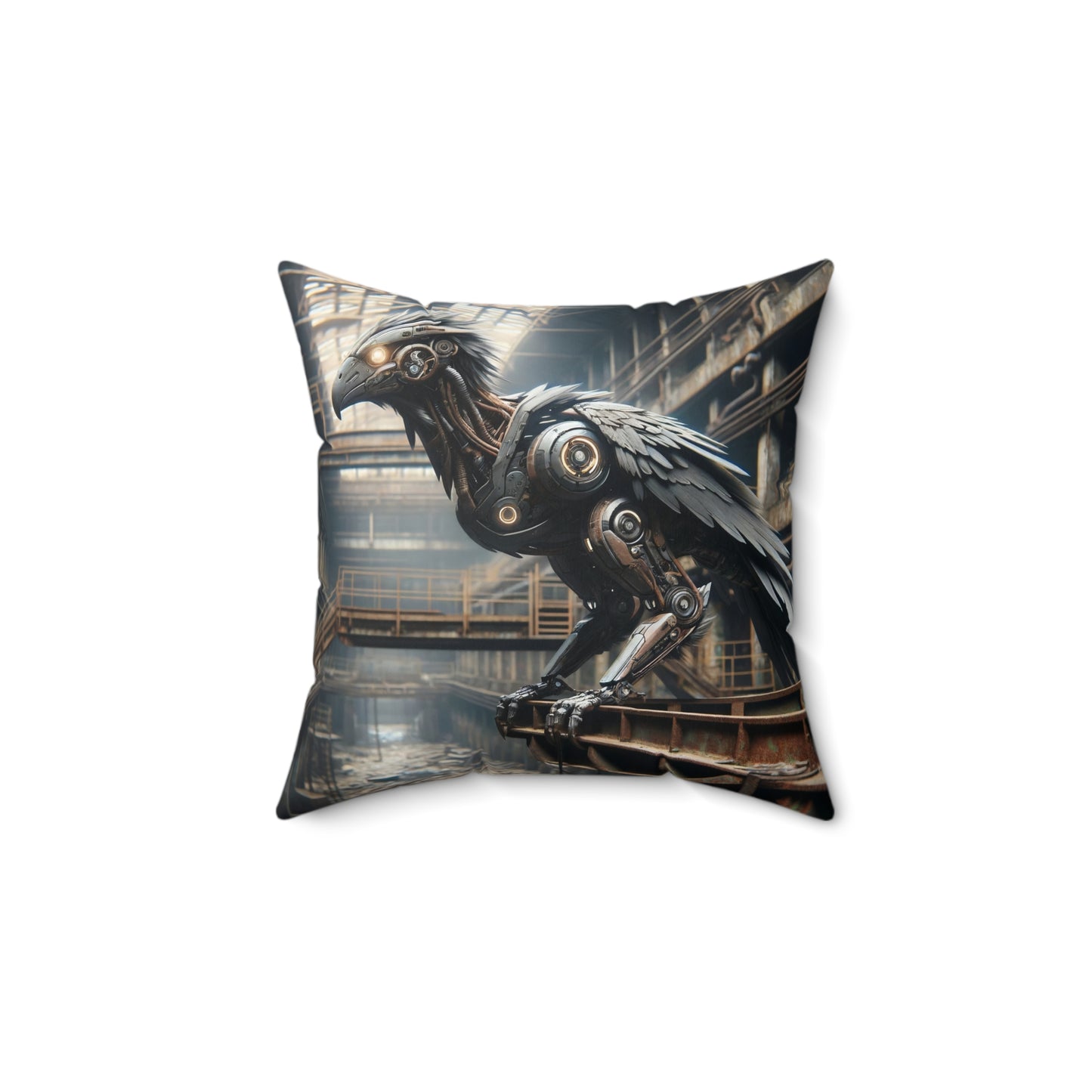 Cuscino | Poliestere | Quadrato | Steampunk Post-Apocalittico | Corvo Meccanico