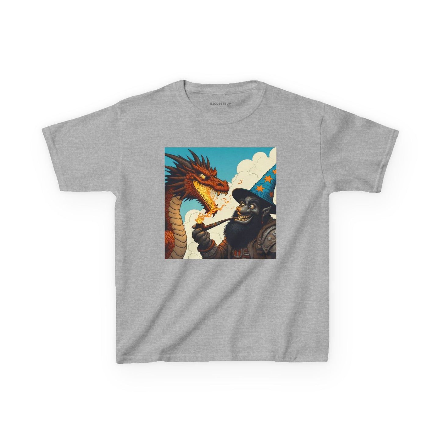Camiseta | Camiseta Infantil | Algodão Pesado | Fantasia Épica | Duelo de Magia | Dragão