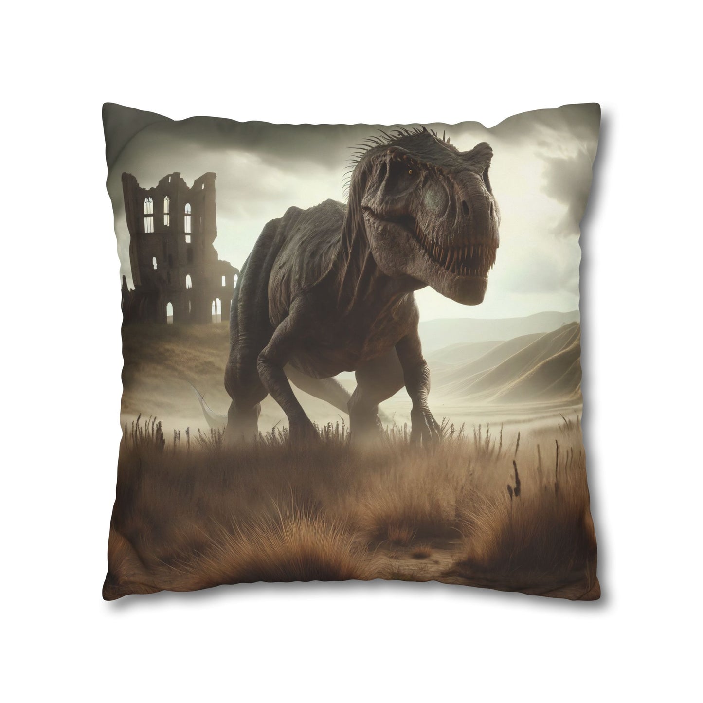 Funda de almohada | Cuadrado | Lienzo de poliéster | Ficción prehistórica | T-Rex