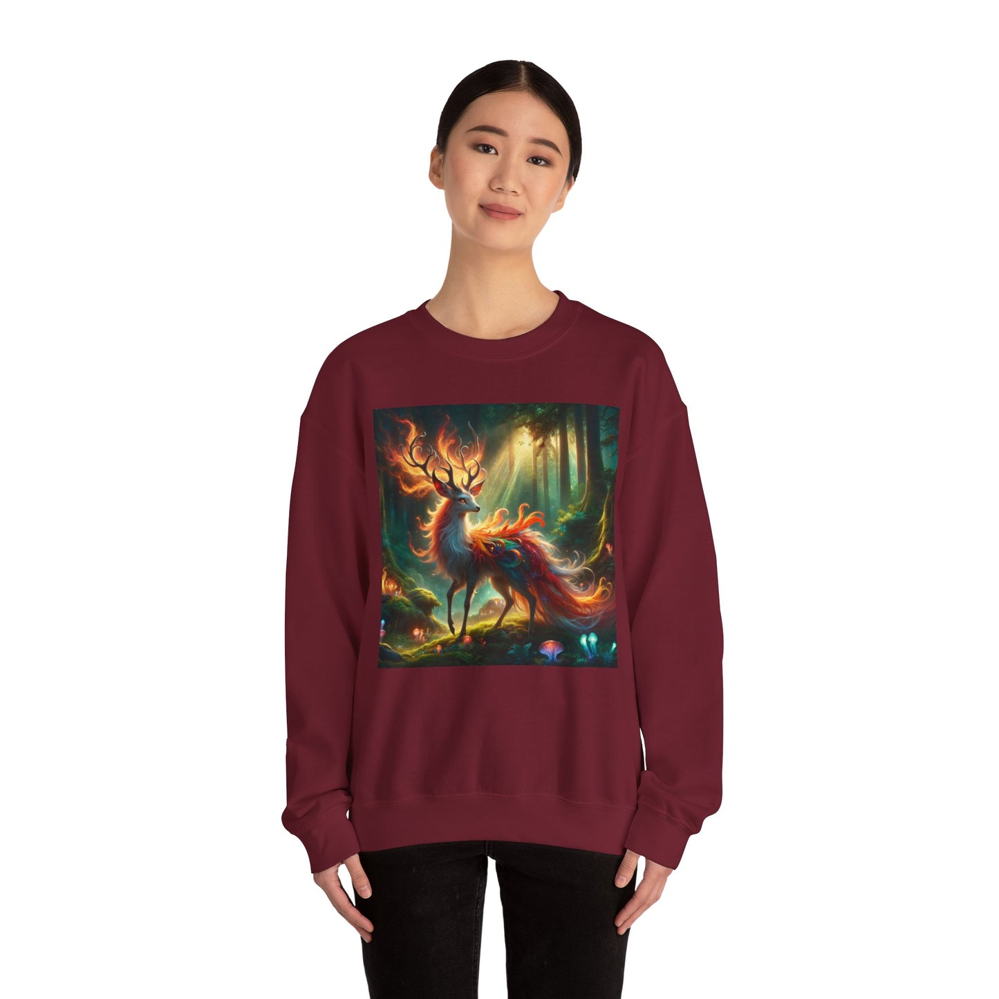 Bluza dresowa | Unisex | Okrągły dekolt | Gruba mieszanka | Mistyczna fantazja | Ognisty jeleń