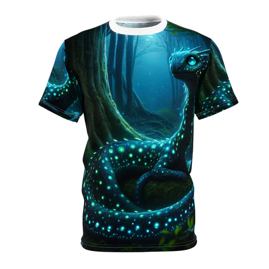 เสื้อยืด | พิมพ์ลายทั้งตัว | เสื้อยืดคอกลมแขนสั้น | แฟนตาซีป่าต้องมนตร์ | มังกรแห่งแสงชีวภาพ
