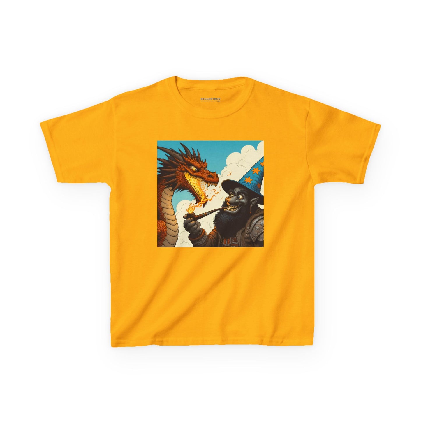 Camiseta | Camiseta Infantil | Algodão Pesado | Fantasia Épica | Duelo de Magia | Dragão