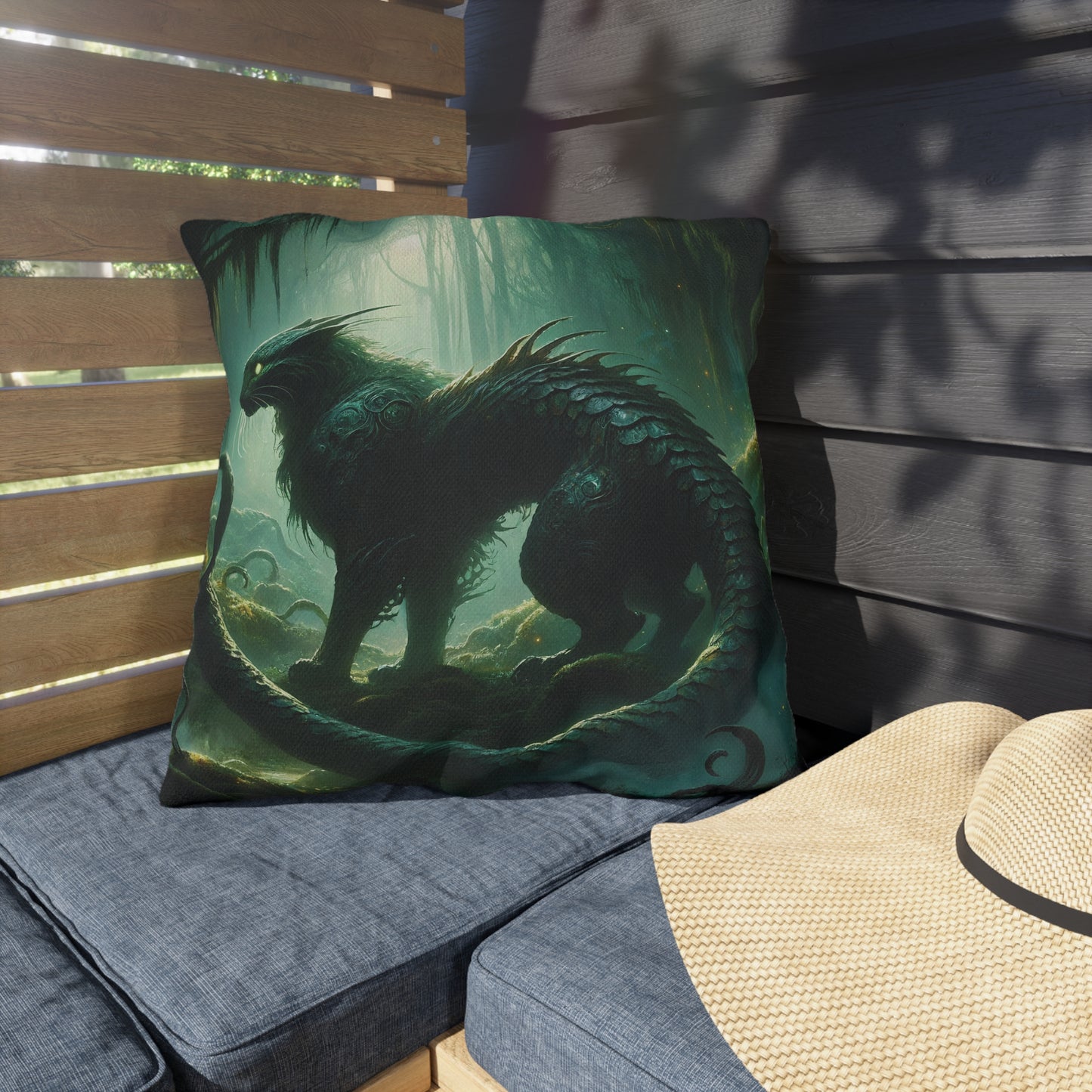 Kissen | Outdoor-Kissen | Dunkle Fantasy | Basilisk-Wächter