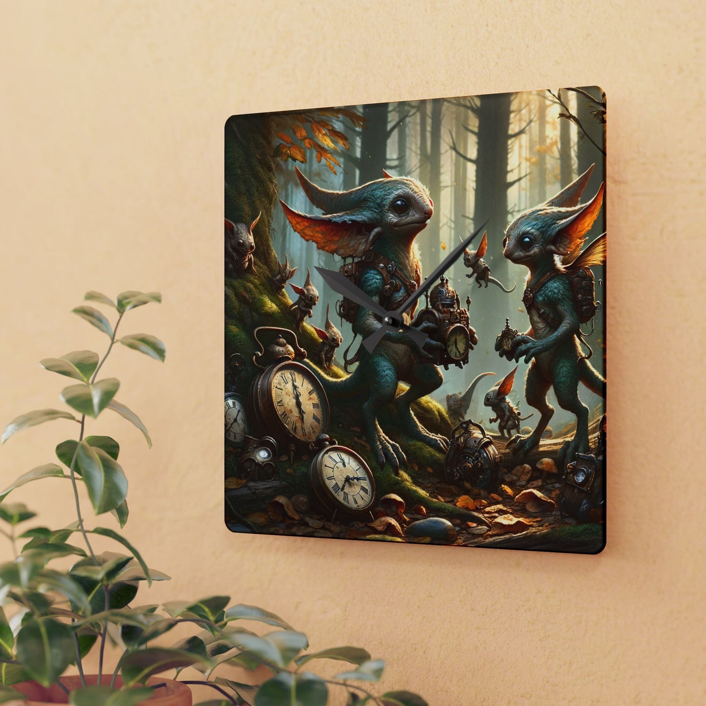 Wandklok | Acryl | Rond of vierkant | Steampunk Feeën | Boswachters