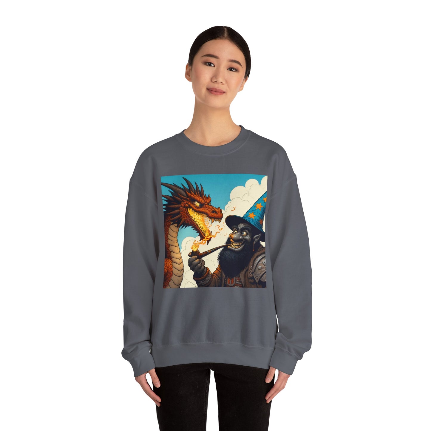 Bluza dresowa | Unisex | Okrągły dekolt | Gruba mieszanka | Heroiczne fantasy | Smok i czarodziej