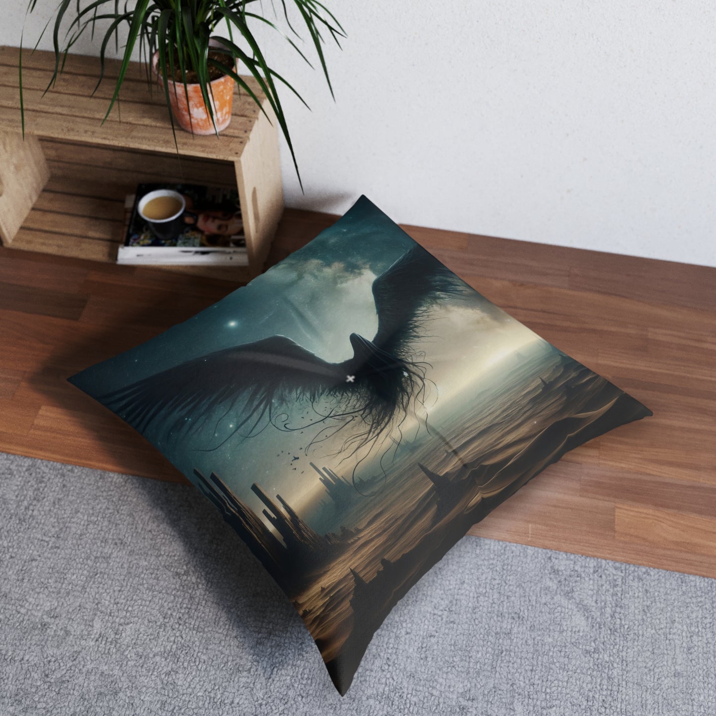 وسادة | وسادة أرضية | معنقدة | مربعة | خيال كوني | كائن مجنح | رافن