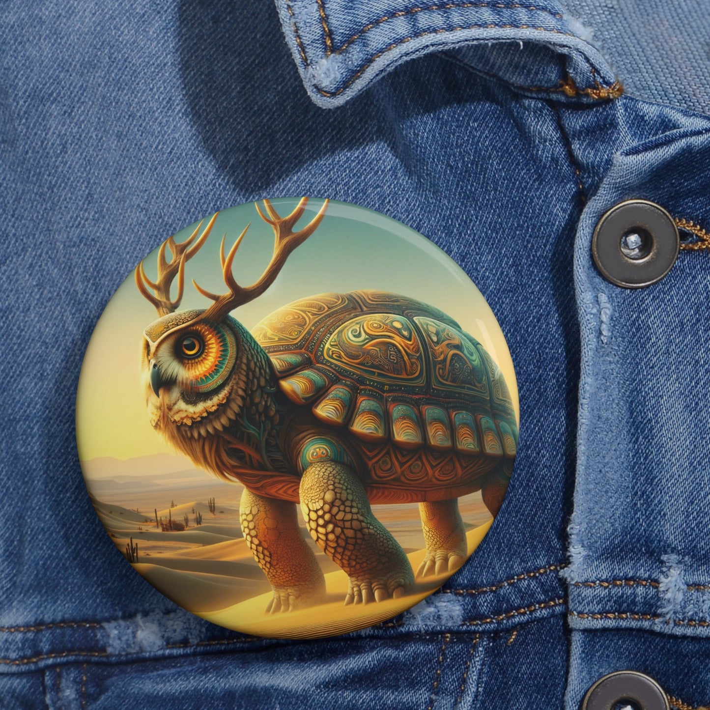 Botão | Botão de Alfinete | Com Pino | Fantasia Mítica | Híbrido Ancestral