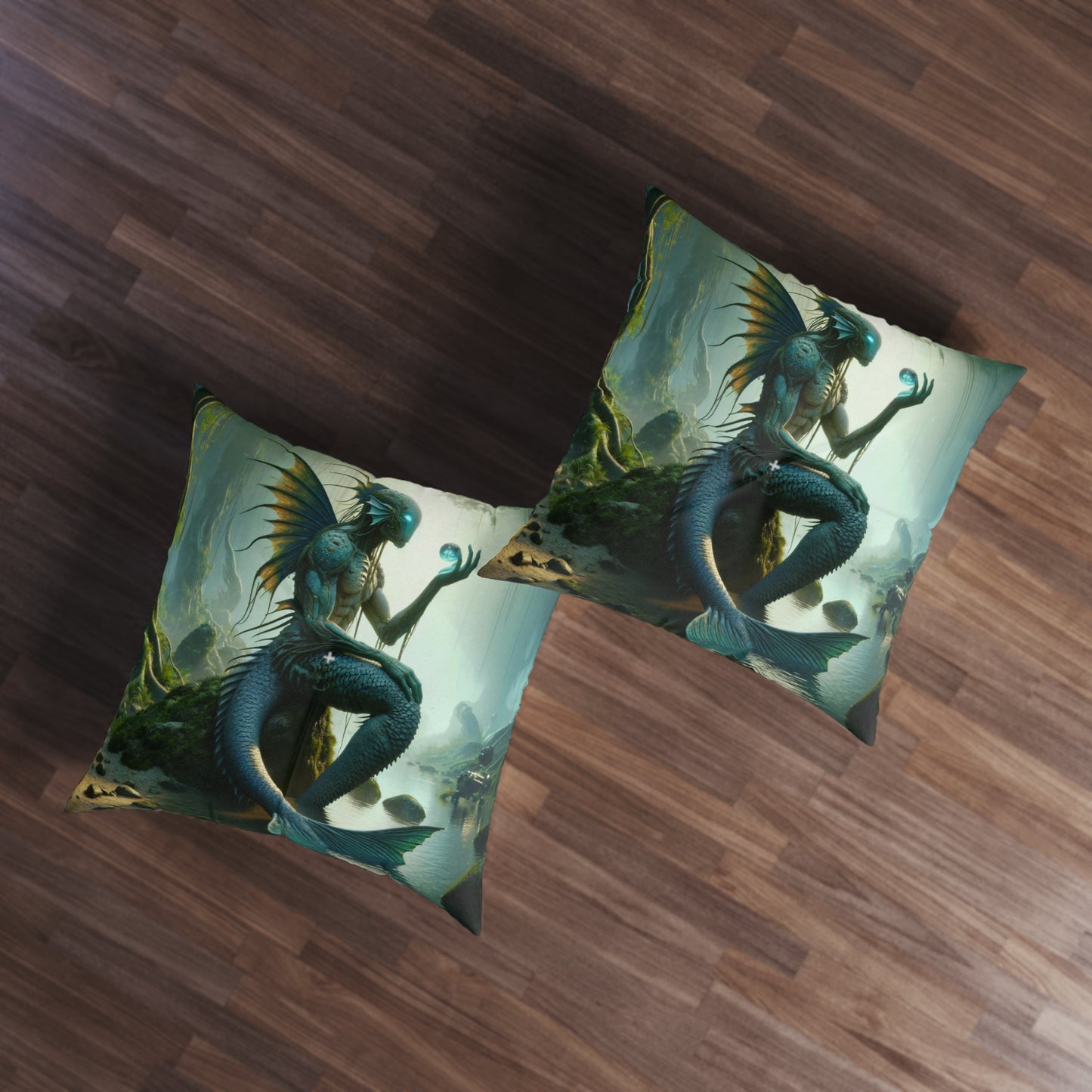 Kussen | Vloerkussen | Getuft | Vierkant | Slavische Mythe | Vodyanoy | Watergeest