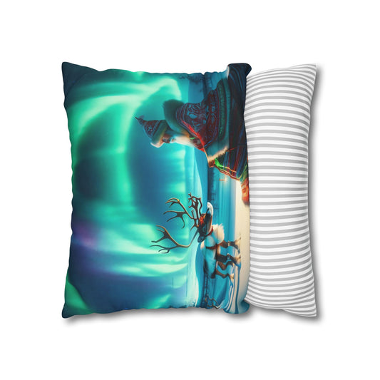 Kissenbezug | Quadratisch | Polyester-Leinwand | Nordische Schamanenwelt | Rentiergeist