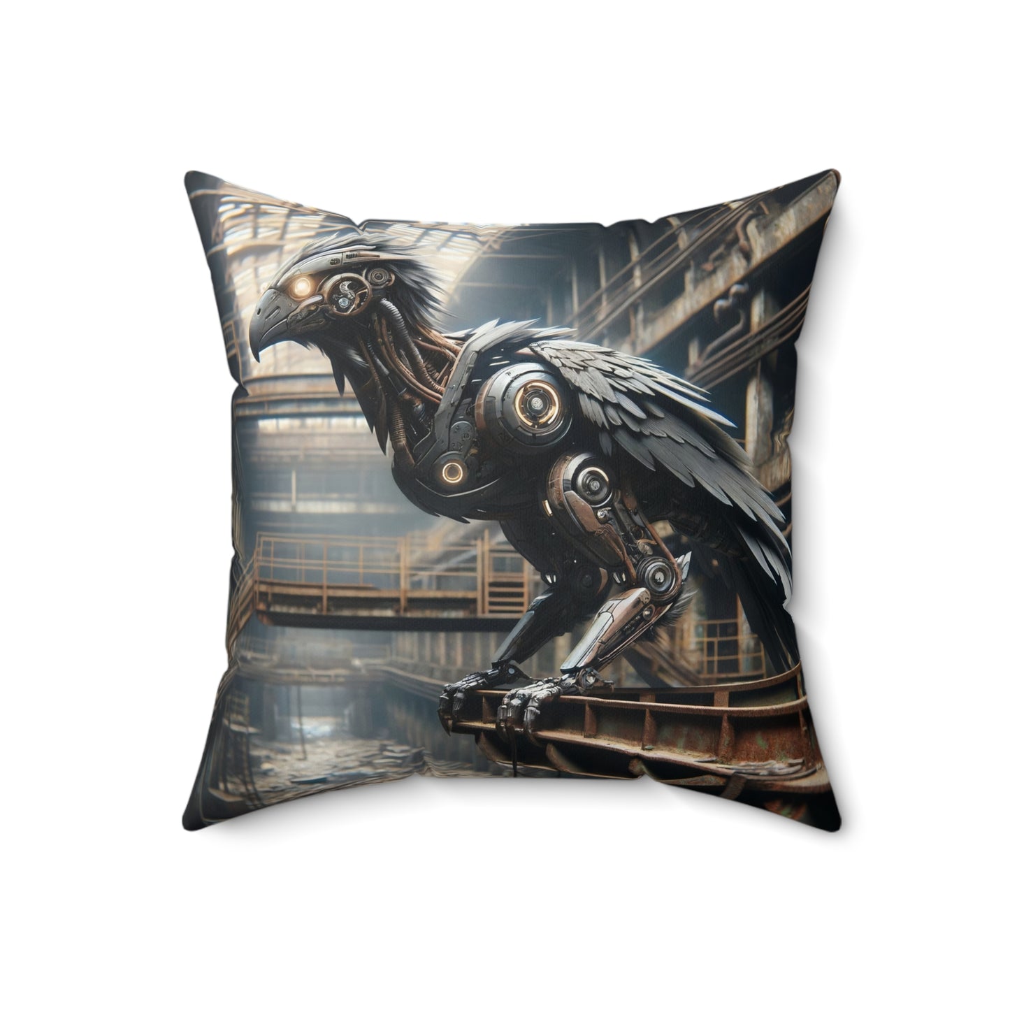 Cuscino | Poliestere | Quadrato | Steampunk Post-Apocalittico | Corvo Meccanico