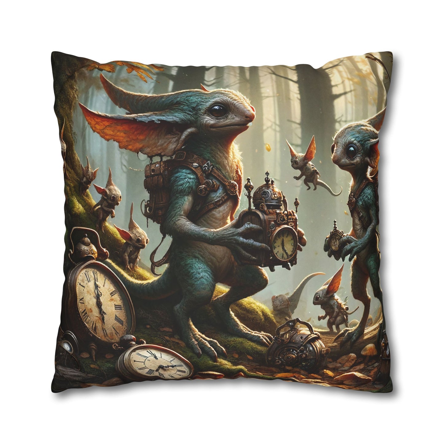 Kussensloop | Vierkant | Polyester canvas | Steampunk Feeën | Boswachters