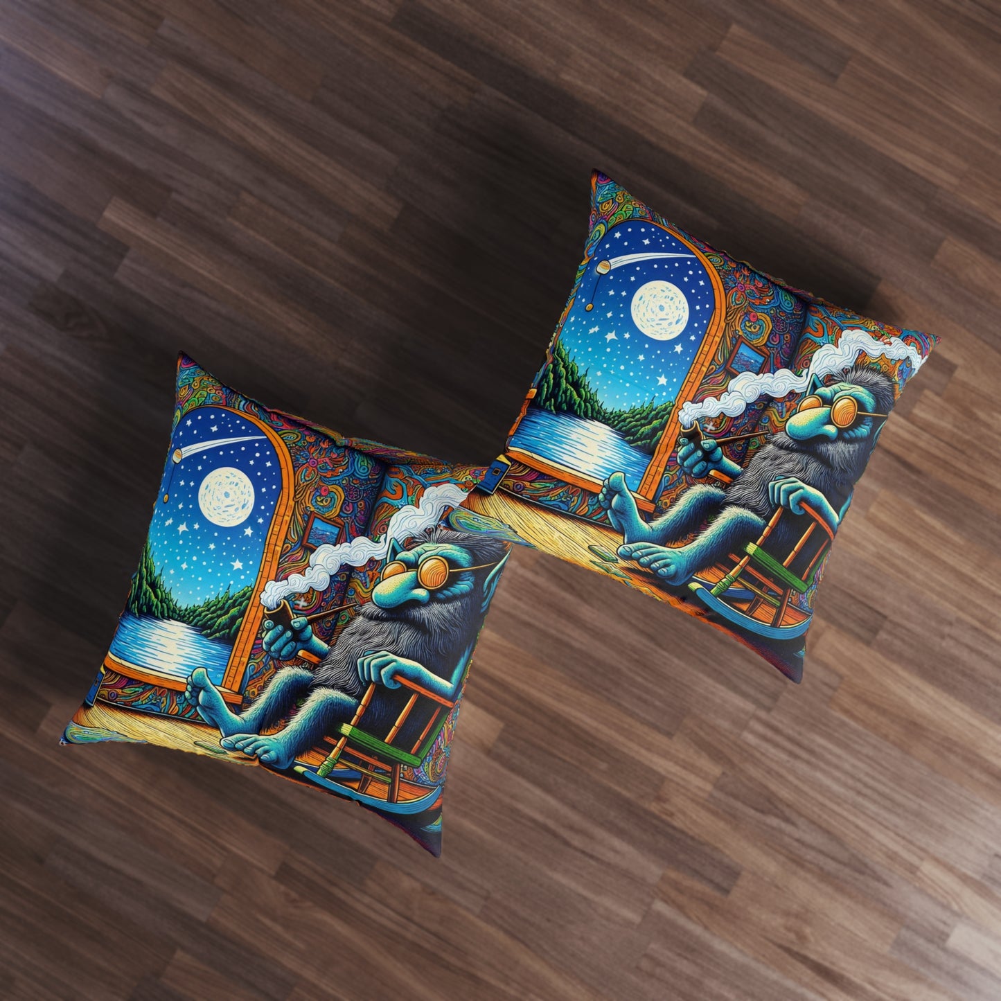 Almofada | Almofada de Chão | Acolchoada | Quadrada | Arte Psicodélica | Surrealismo | Criatura