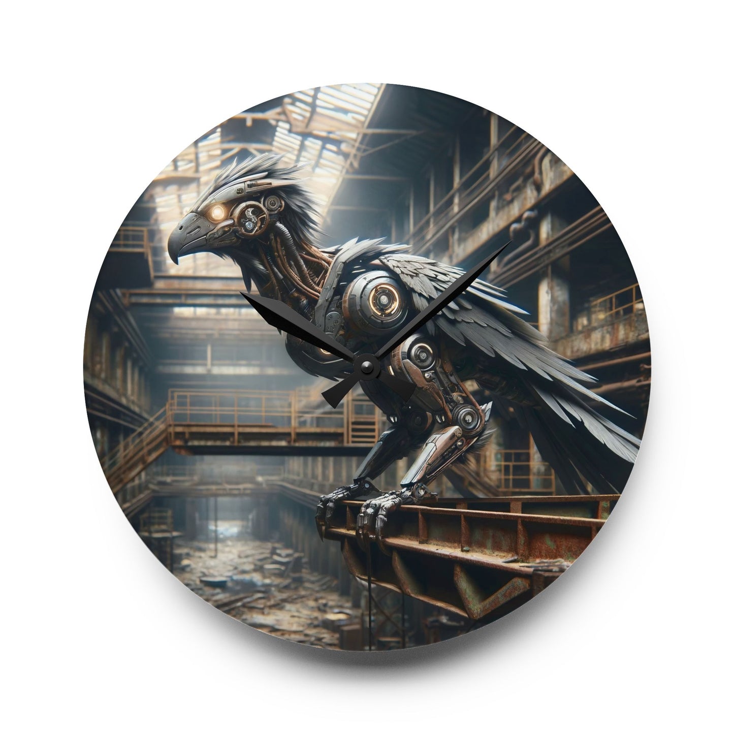Horloge murale | Acrylique | Ronde ou carrée | Steampunk | Rétrofuturisme | Corbeau
