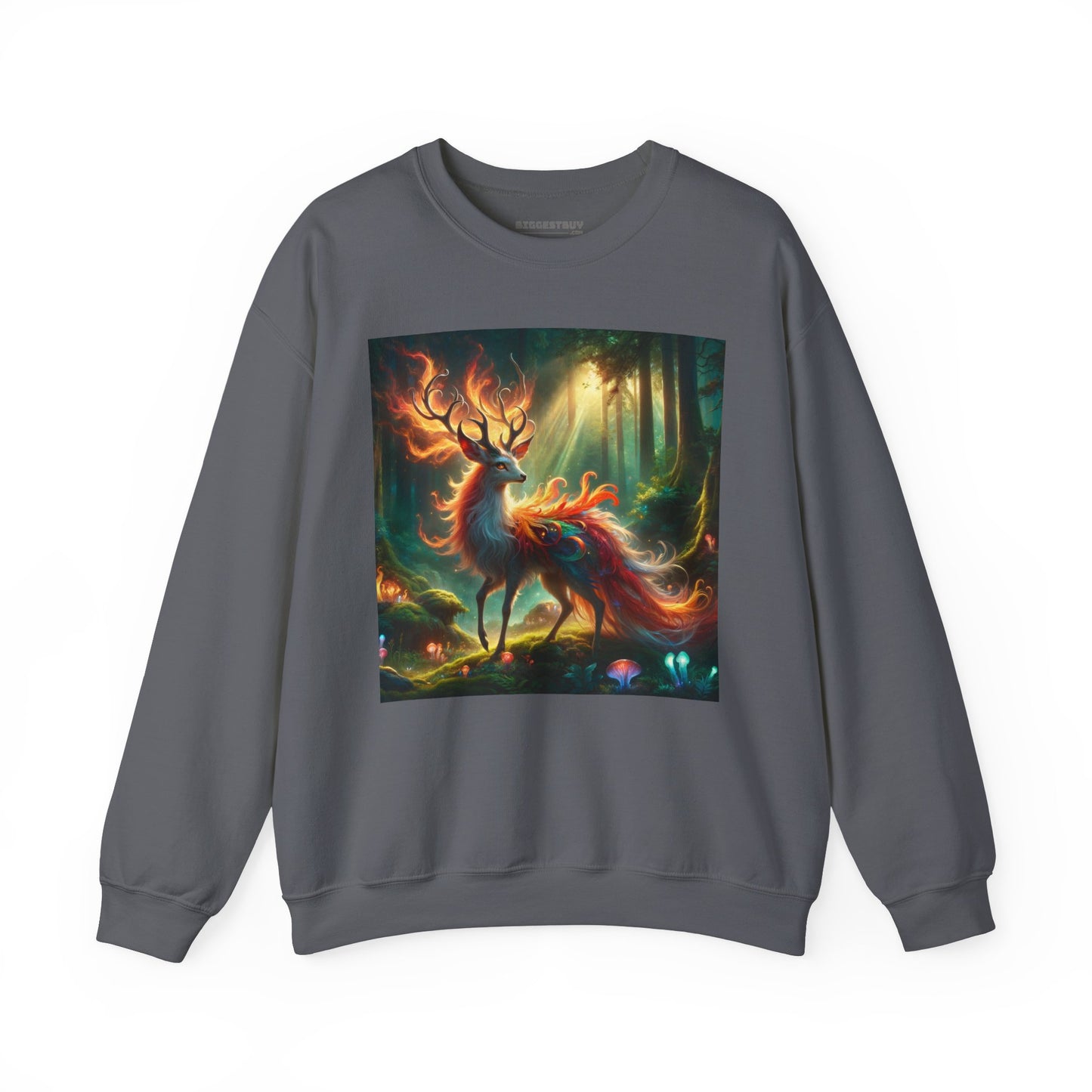 Bluza dresowa | Unisex | Okrągły dekolt | Gruba mieszanka | Mistyczna fantazja | Ognisty jeleń