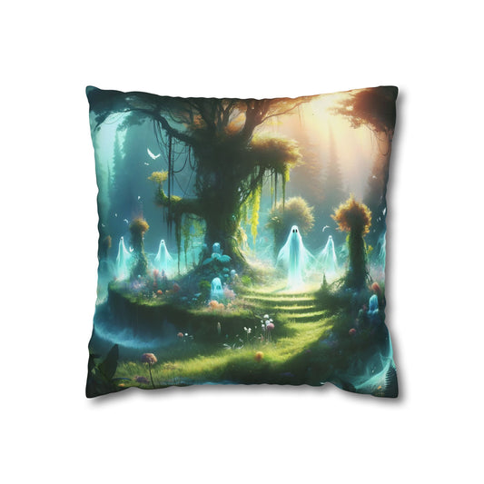 غطاء وسادة | مربع | قماش بوليستر | غابة سحرية | موطن الإيجنس فاتوس | شجرة الحياة