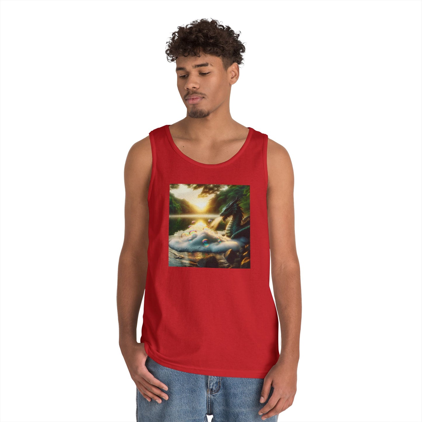 เสื้อกล้าม | ยูนิเซ็กส์ | ผ้าฝ้ายเนื้อหนา | แฟนตาซีมังกร | มังกรริมทะเลสาบ