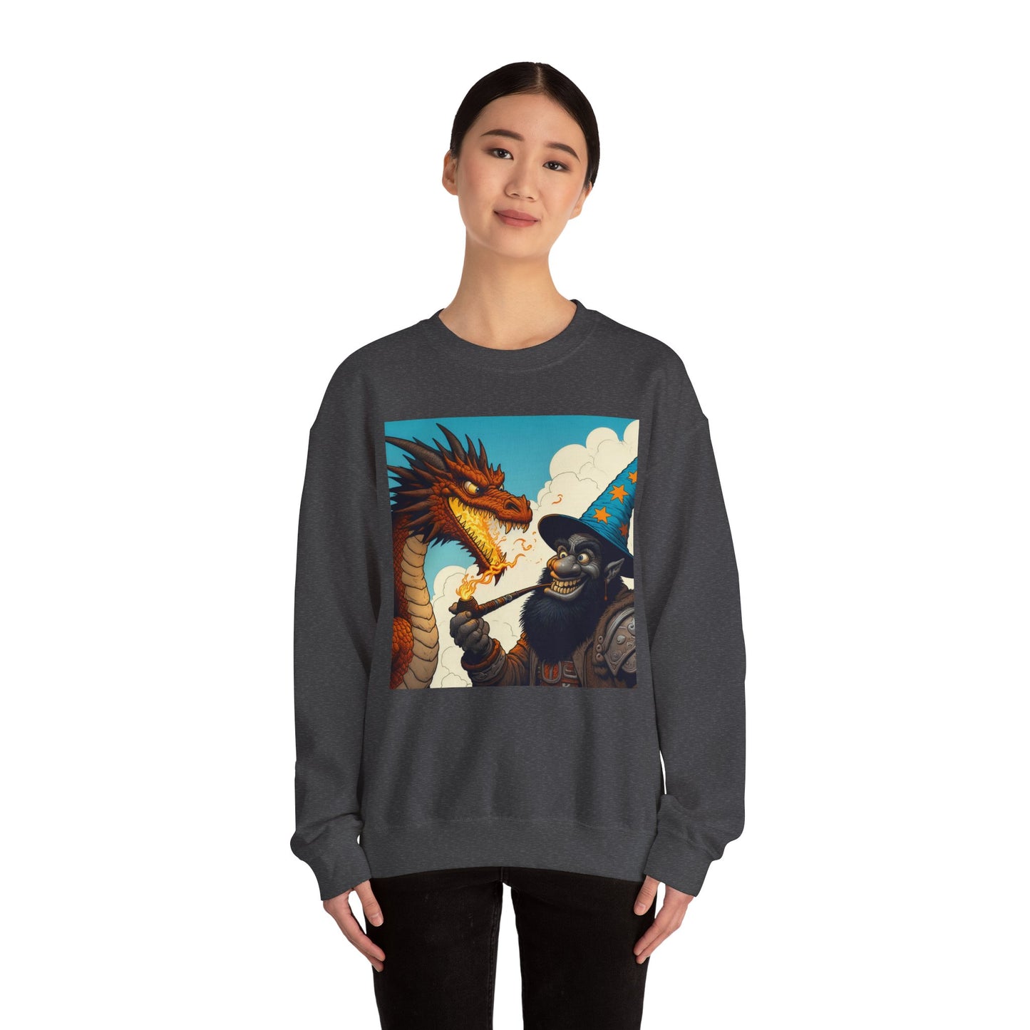 Bluza dresowa | Unisex | Okrągły dekolt | Gruba mieszanka | Heroiczne fantasy | Smok i czarodziej