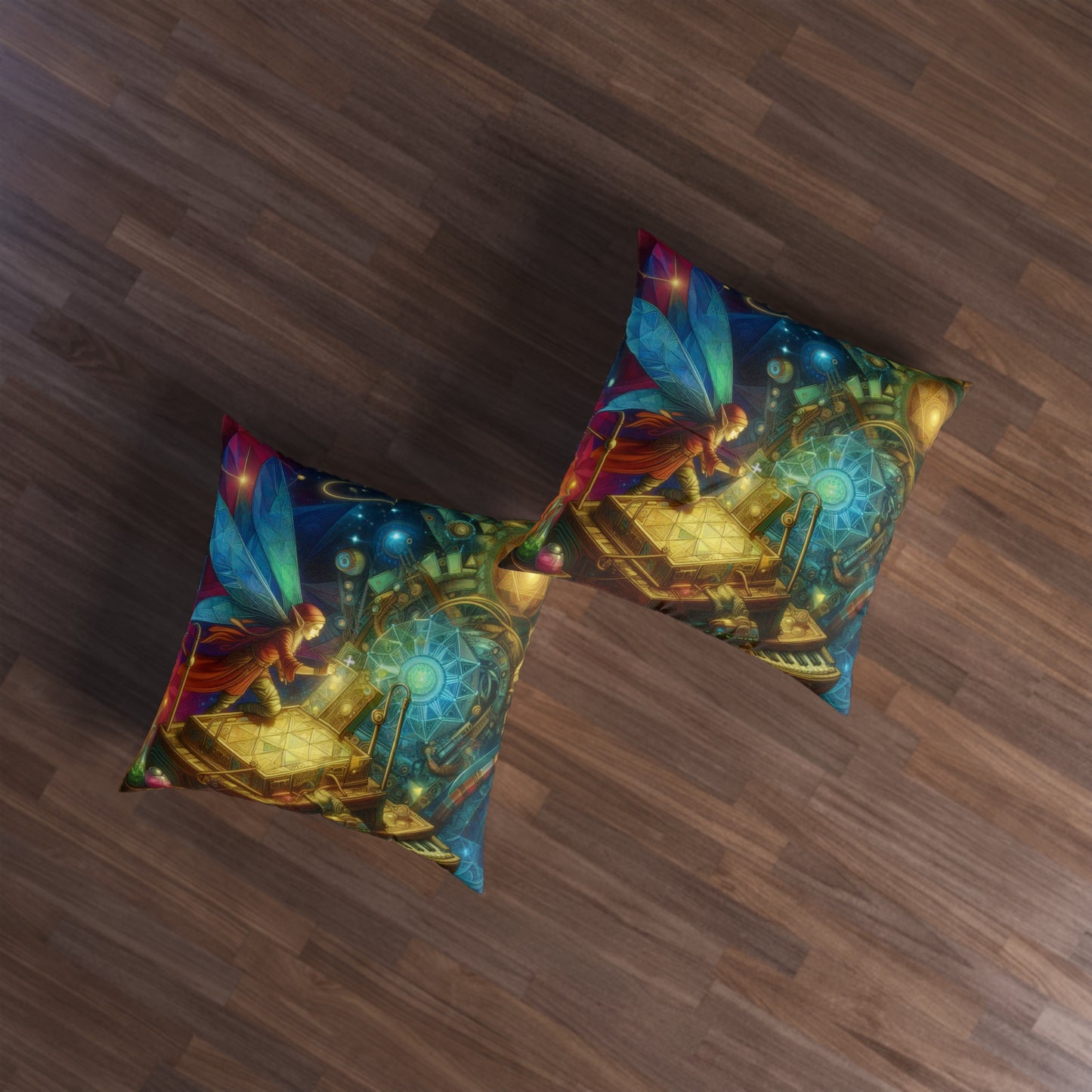 Almohada | Cojín de suelo | Con mechones | Cuadrado | Fantasía Elemental | Hada Geométrica
