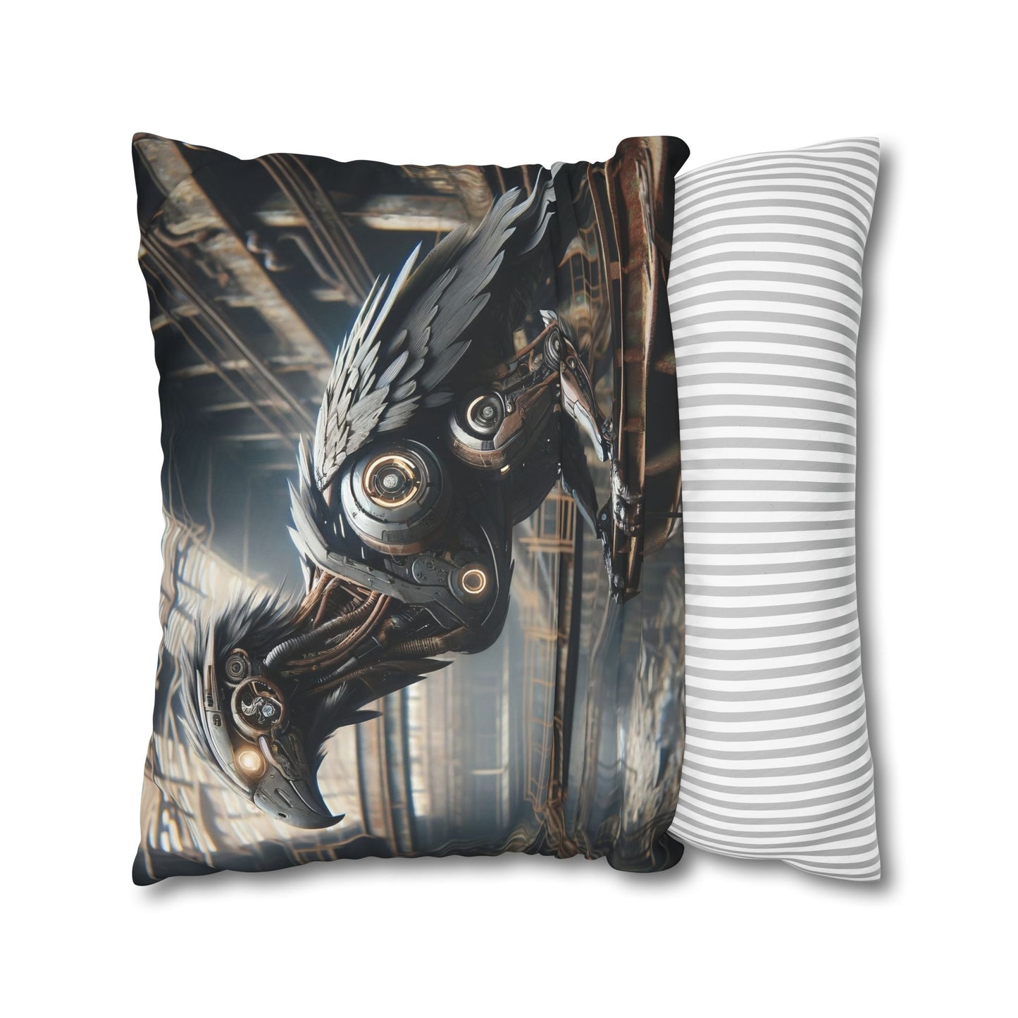 Taie d'oreiller | Carré | Toile de polyester | Steampunk | Rétrofuturisme | Corbeau