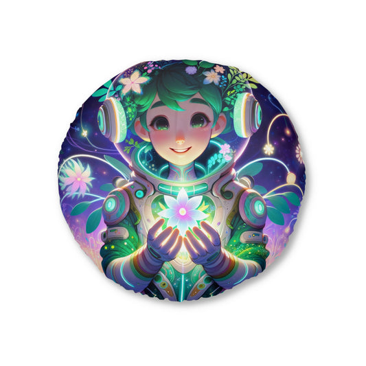 Kussen | Vloerkussen | Getuft | Rond | Technofantasie | Cybernatuur | Groen Wezen