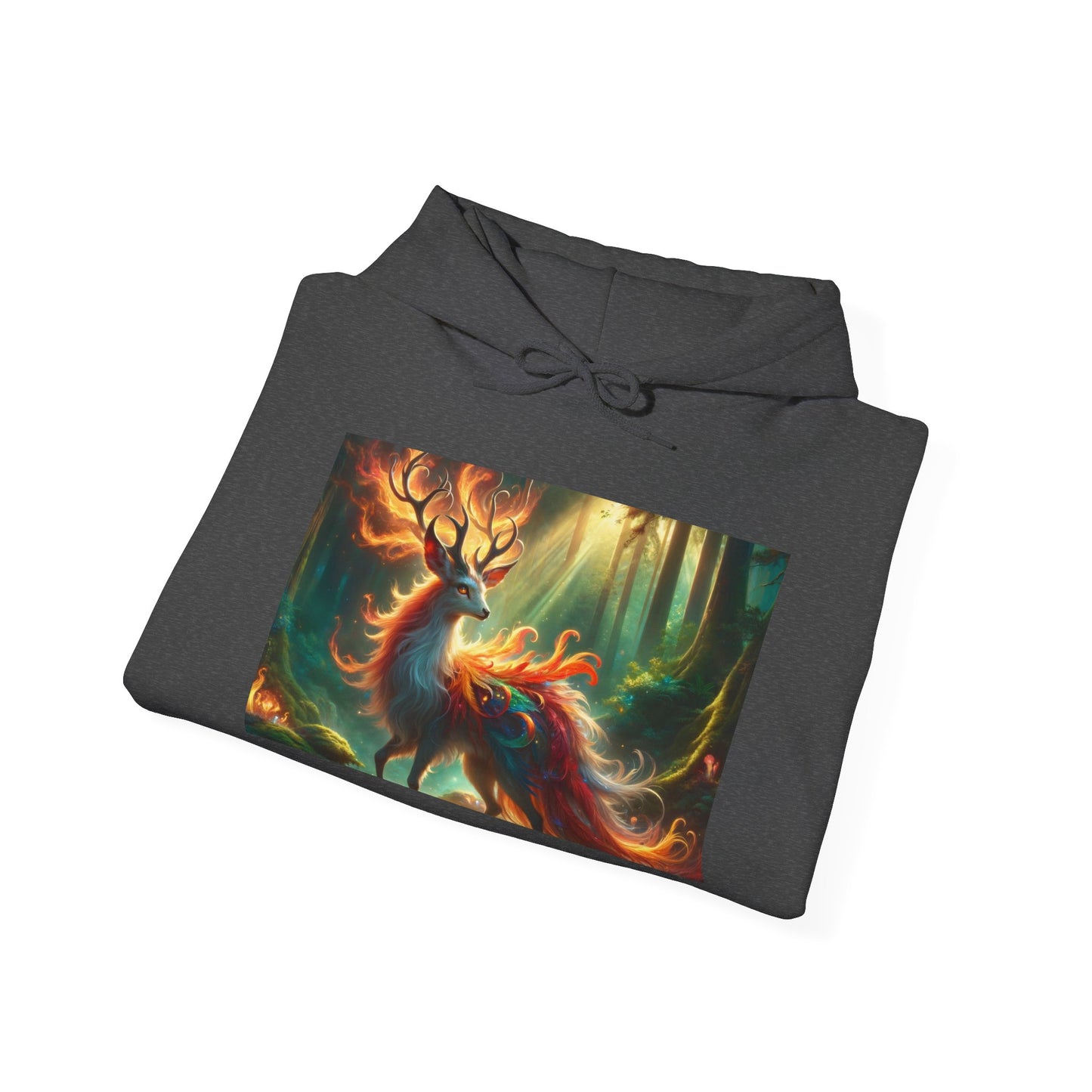 Felpa con cappuccio | Unisex | Felpa con cappuccio | Misto pesante | Mitologia Fantastica | Cervo di Fuoco