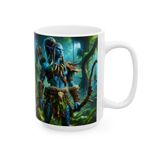 Mug | Ceramic | White | Tribal Fantasy | Wood Elf Warrior