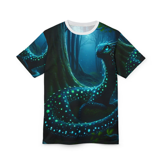 เสื้อยืด | พิมพ์ลายทั้งตัว | เสื้อยืดคอกลมแขนสั้น | แฟนตาซีป่าต้องมนตร์ | มังกรแห่งแสงชีวภาพ