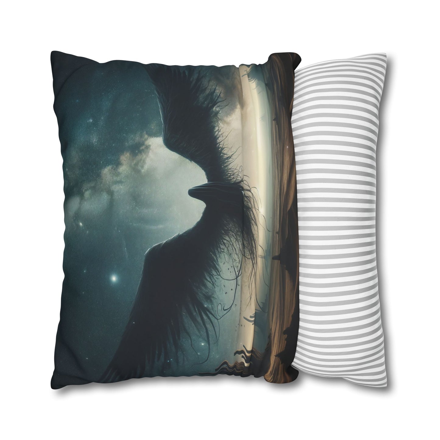 غطاء وسادة | مربع | قماش بوليستر | خيال كوني | كائن مجنح | رافن