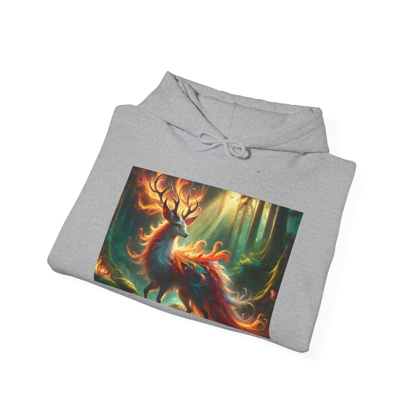 Felpa con cappuccio | Unisex | Felpa con cappuccio | Misto pesante | Mitologia Fantastica | Cervo di Fuoco