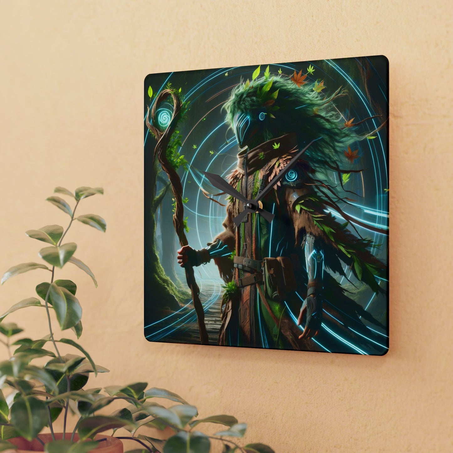 Wandklok | Acryl | Rond of vierkant | Eco-mystiek | Boswachter Sjamaan