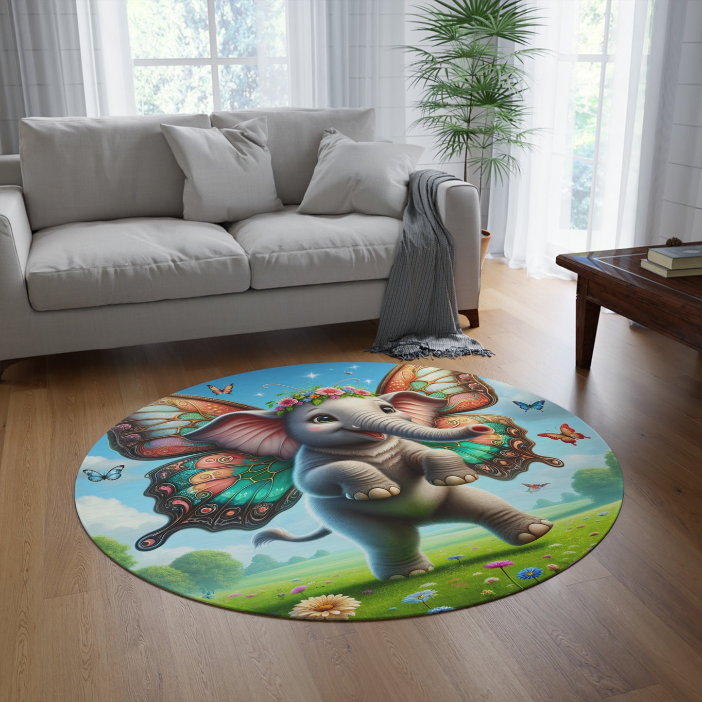 Alfombra | Redonda | Fantasía Mágica | Fábula Alada | Elefante