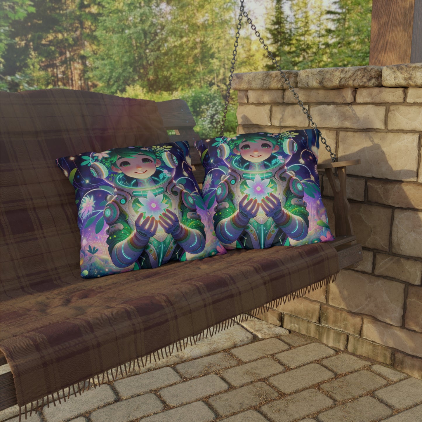 Cuscino | Cuscino da esterno | Arte Digitale | Biopunk | Verde Elfo