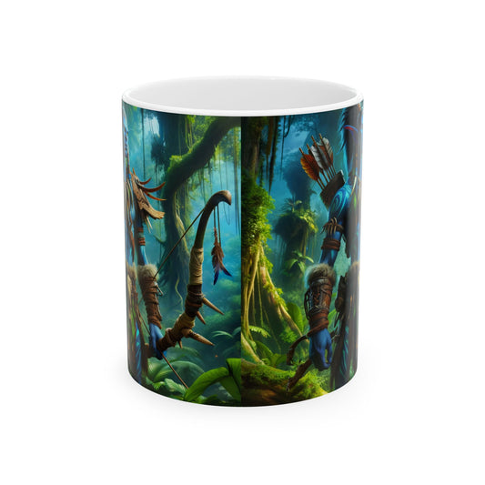 Mug | Ceramic | White | Tribal Fantasy | Wood Elf Warrior