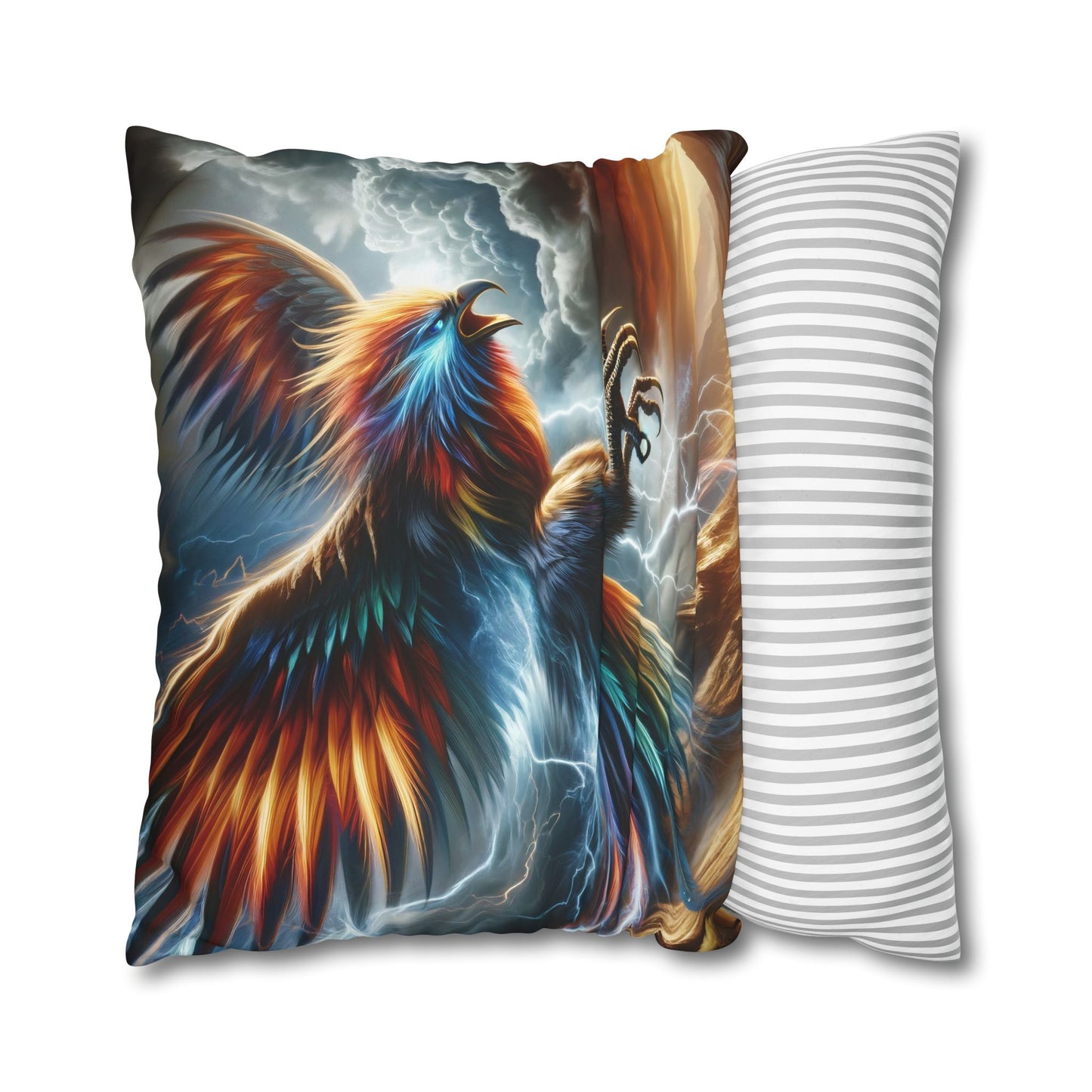 베갯잇 | 정사각형 | 폴리에스터 캔버스 | 전설의 불사조 | 불꽃의 비상