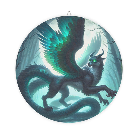 سائن | لکڑی کا | اساطیری فینٹسی | ڈریگن | ریشمی پر