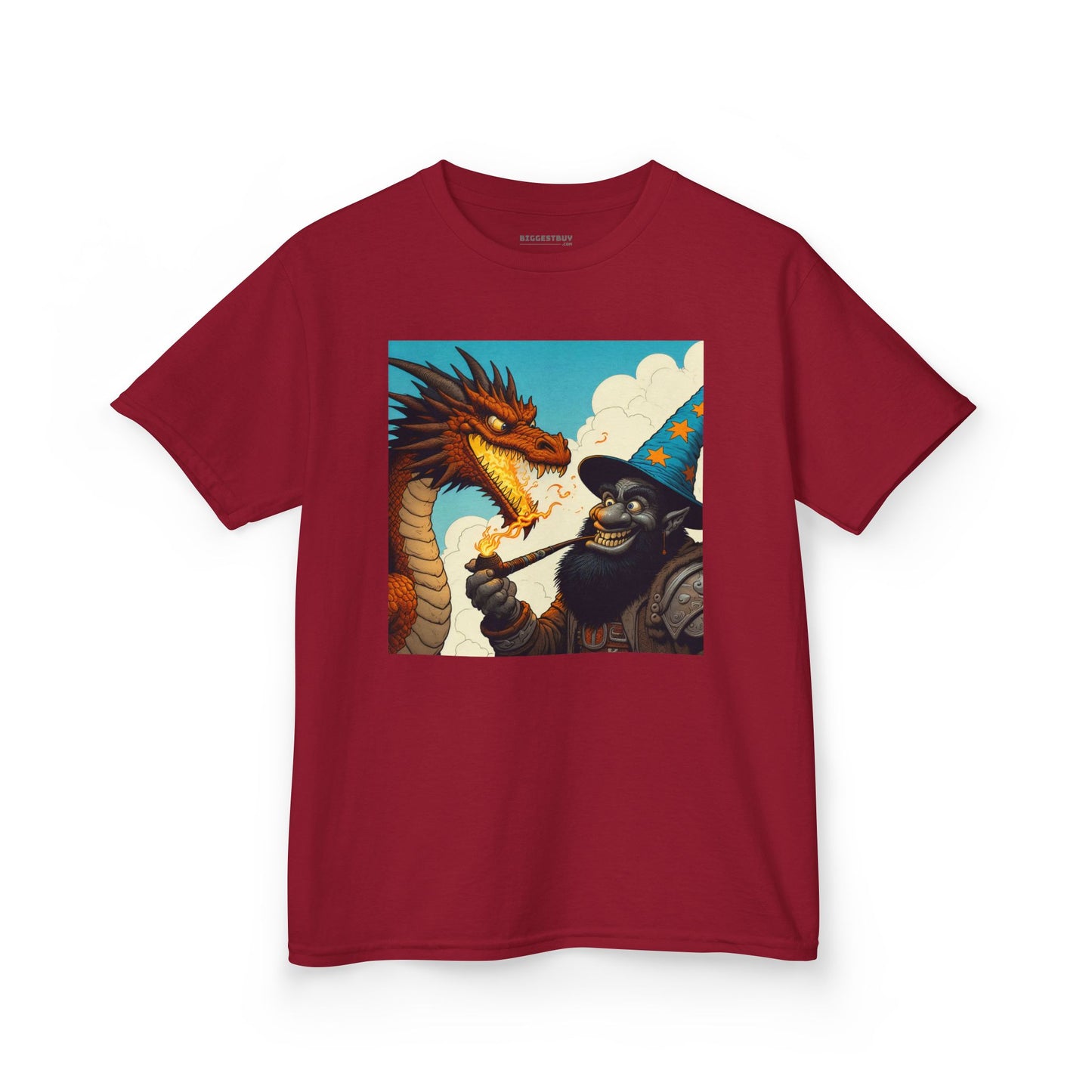 Camiseta | Camiseta Infantil | Algodão Pesado | Fantasia Épica | Duelo de Magia | Dragão