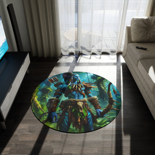 Rug | Round | Tribal Fantasy | Wood Elf Warrior