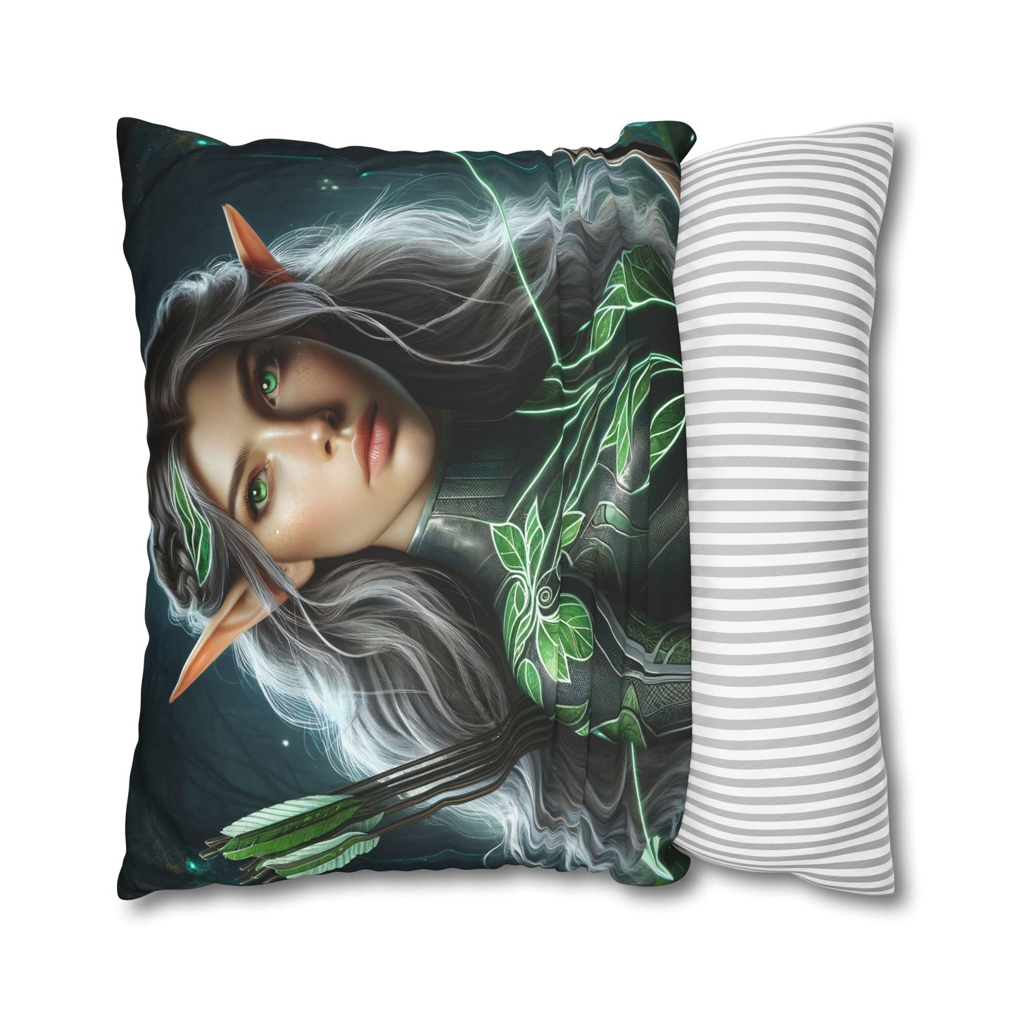 तकिया का खोल | चौकोर | पॉलिएस्टर कैनवास | वन एल्फ़ योद्धा | पत्ता संरक्षक