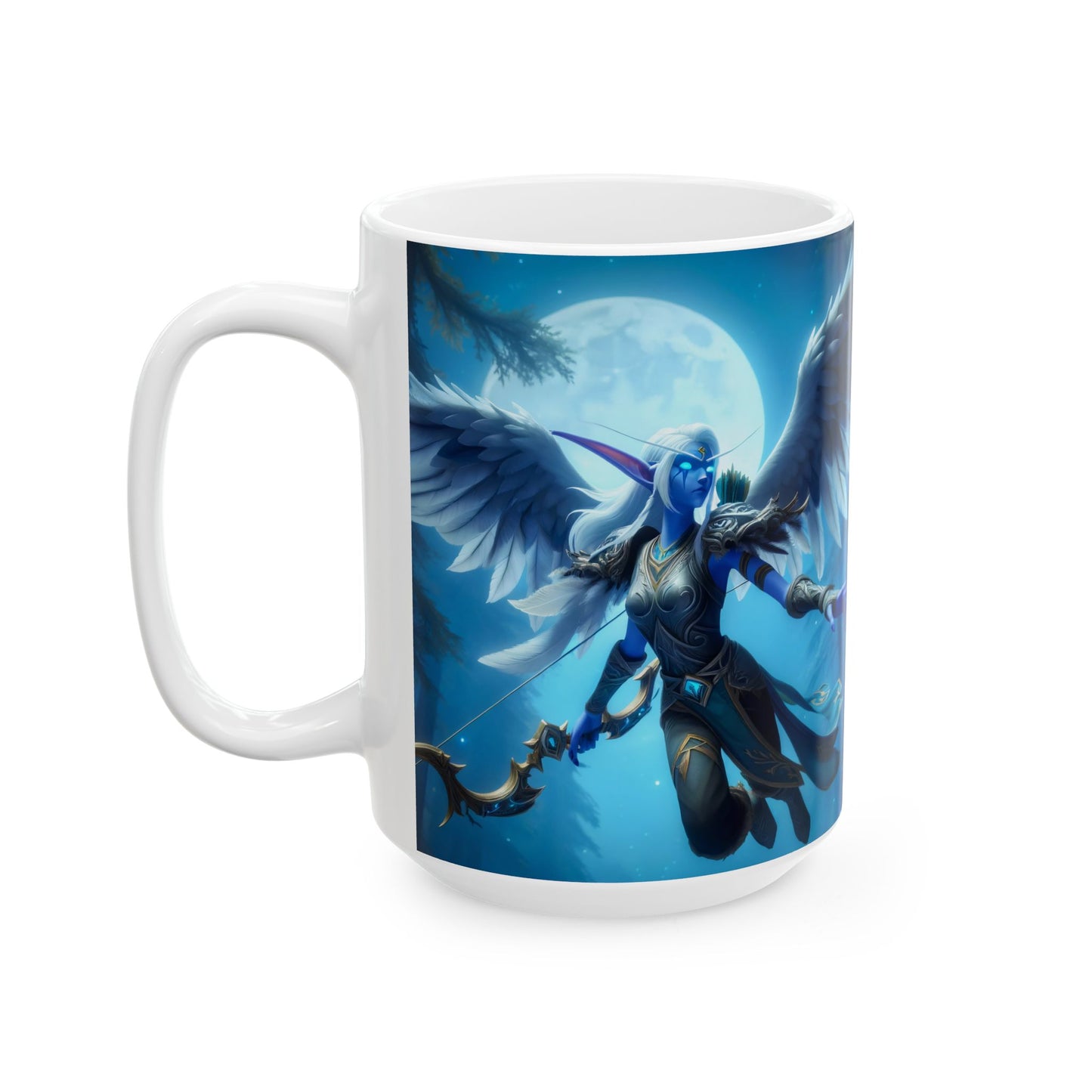 Кружка | Керамика | Белая | Фэнтези Эльф-Валькирия | Лунный свет