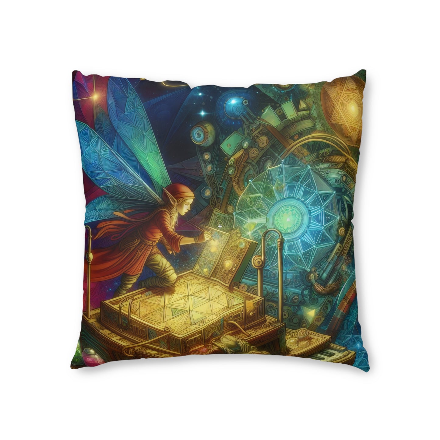 Almohada | Cojín de suelo | Con mechones | Cuadrado | Fantasía Elemental | Hada Geométrica