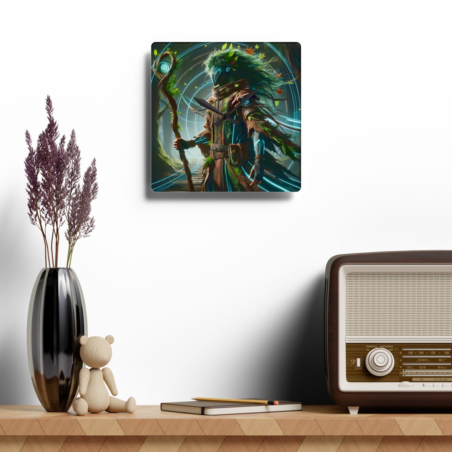 Wandklok | Acryl | Rond of vierkant | Eco-mystiek | Boswachter Sjamaan