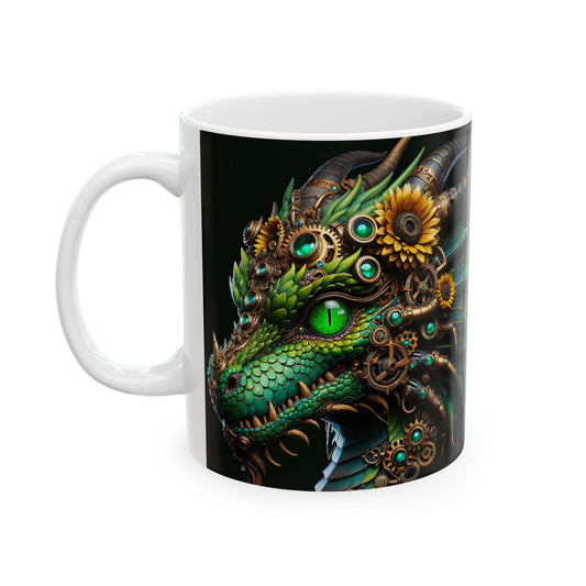 Mug | Ceramic | White | Steampunk Fantasy | Dragon Head