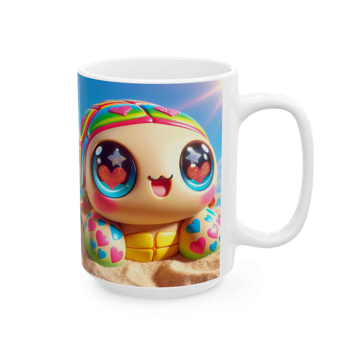 Mug | Keramik | Putih | Fantasi Laut | Kura-kura Kawaii