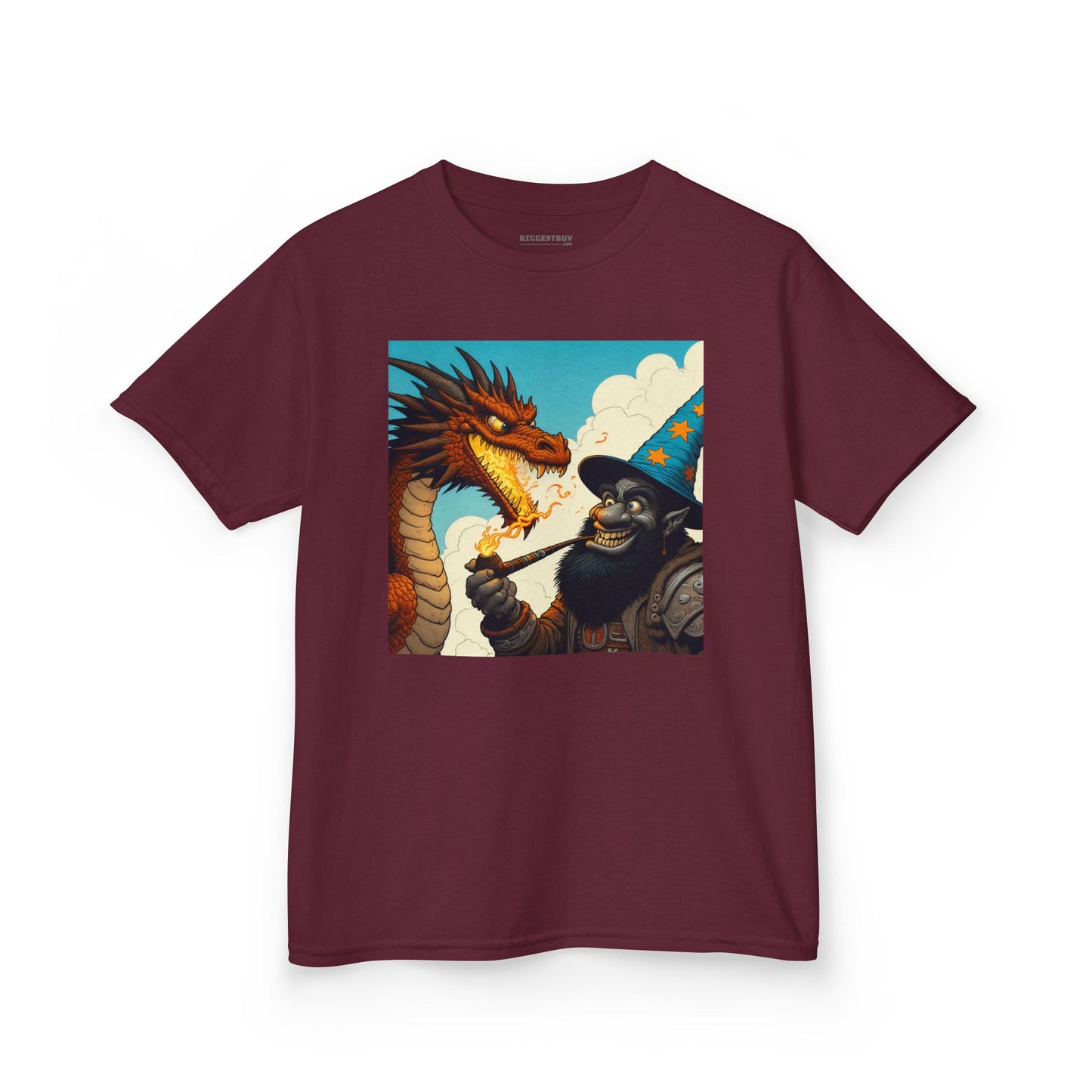 Camiseta | Camiseta Infantil | Algodão Pesado | Fantasia Épica | Duelo de Magia | Dragão