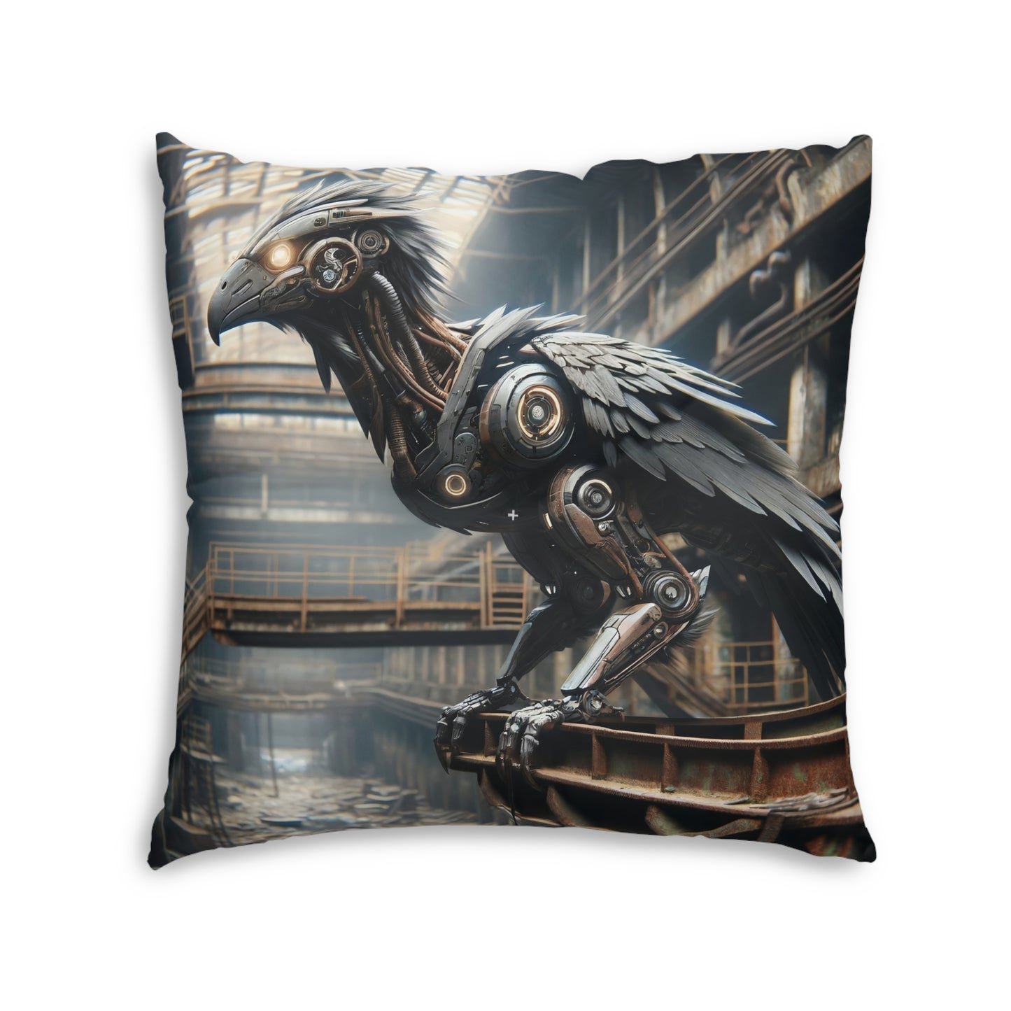 Coussin | Coussin de sol | Tufté | Carré | Steampunk | Rétrofuturisme | Corbeau