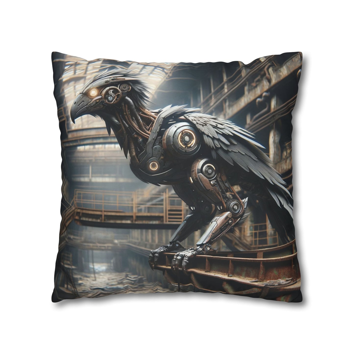 Taie d'oreiller | Carré | Toile de polyester | Steampunk | Rétrofuturisme | Corbeau