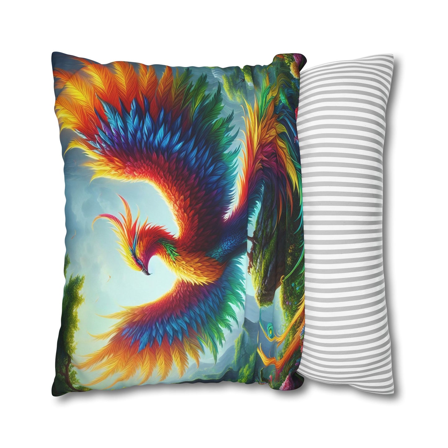 Наволочка | Квадратная | Холст из полиэстера | Фэнтези | Огненное возрождение | Феникс