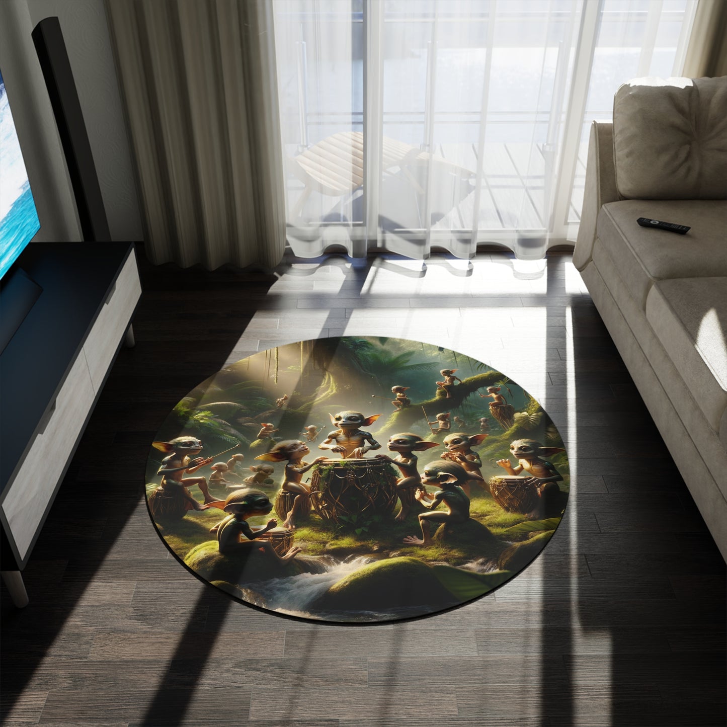 Vloerkleed | Rond | Bosgeesten | Natuurmythologie | Trommels