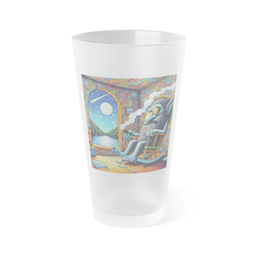 Glas | Pint-Glas | Mattiert | Psychedelische Kunst | Traumreise | Wolf