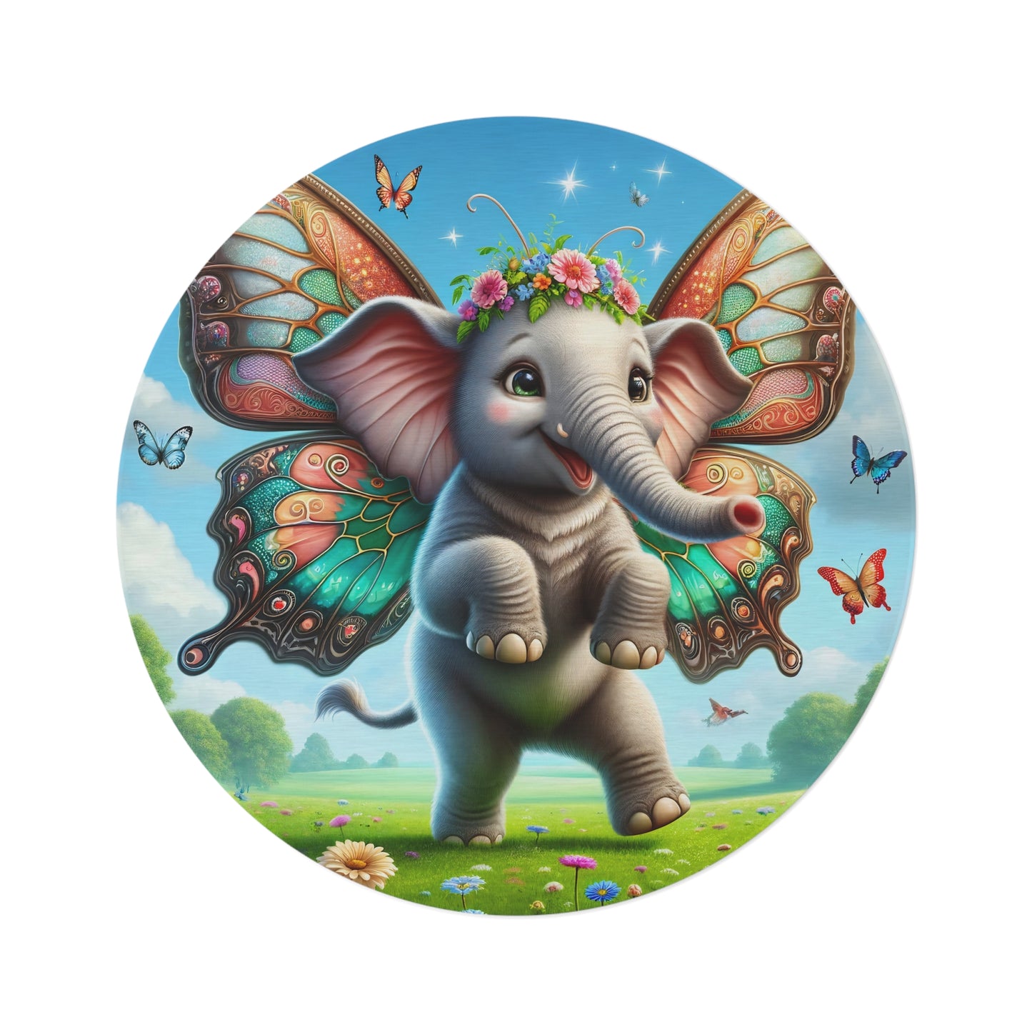 Alfombra | Redonda | Fantasía Mágica | Fábula Alada | Elefante